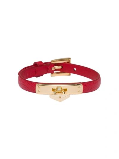 Prada Saffiano Padlock Bracelet In Red
