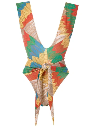 Amir Slama Front Tie Printed Swimsuit In Multicolour