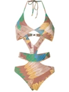 Amir Slama Printed Cut Out Swimsuit In Multicolour