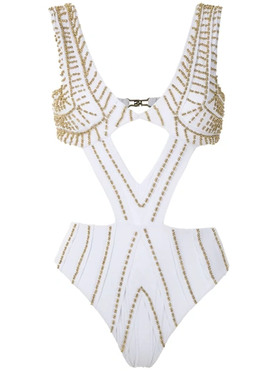 Amir Slama Embroidered Cut Out Swimsuit In White