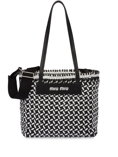 Miu Miu Woven Tote In Black