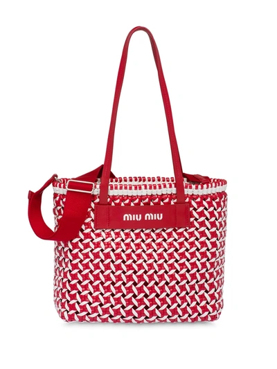 Miu Miu Woven Tote In Red