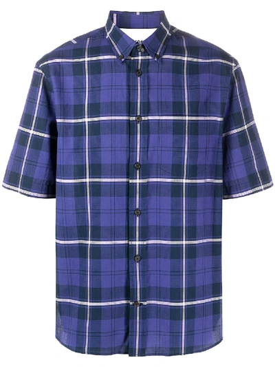 Acne Studios Short-sleeved Checked Shirt Navy/pink In Blue