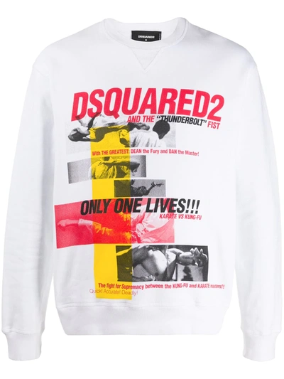 Dsquared2 Kung Fu Print Cotton Sweatshirt In White