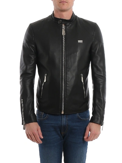Philipp Plein Statement Leather Jacket In Black