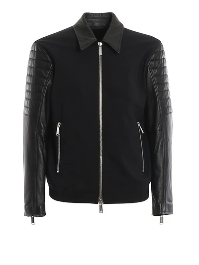 Dsquared2 Leather Sleeve Stretch Wool Jacket In Black