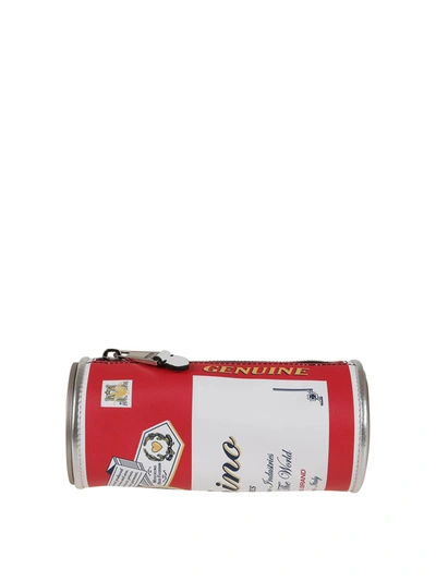 Moschino Budweiser Print Leather Clutch In Red