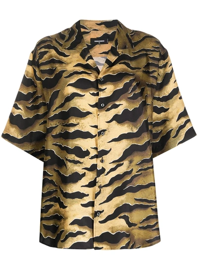 Dsquared2 Printed Silk Oversized Shirt In Bronze
