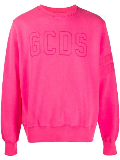 Gcds Logo Embroidered Sweatshirt In Pink