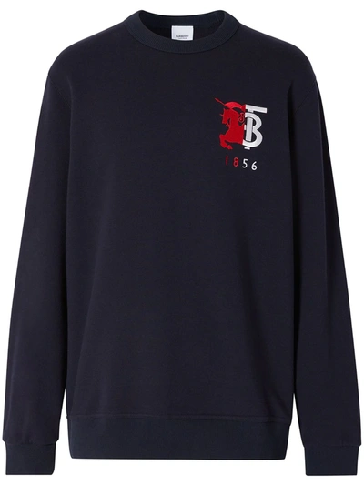 Burberry Logo Embroidery Cotton Jersey Sweatshirt In Dark Blue