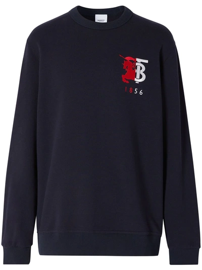 Burberry Logo Embroidery Cotton Jersey Sweatshirt In Dark