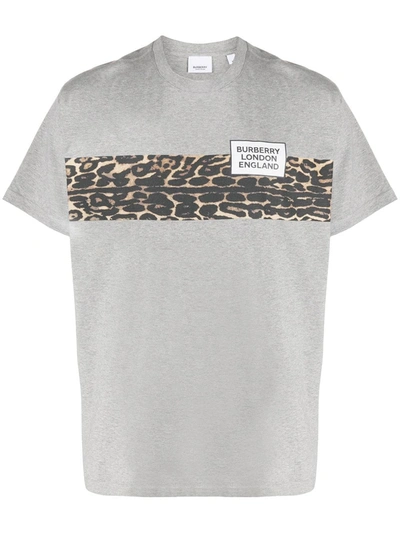 Burberry Kempster Leopard Stripe Logo Graphic Tee In Grey | ModeSens