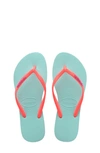 Havaianas Kids' Slim Strap Cushioned Footbed Flip Flop Sandal In Ice Blue/ Coral