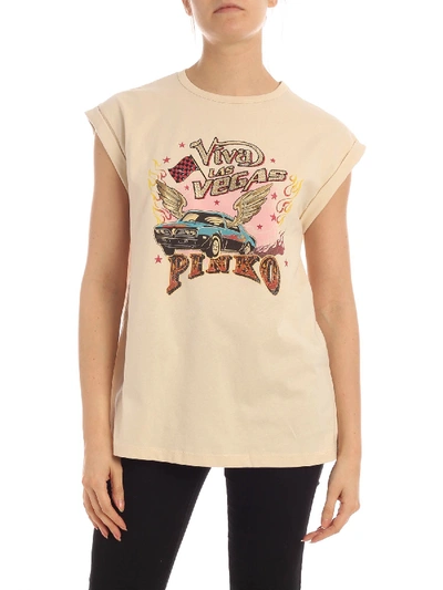 Pinko Cannolo Crew-neck Cotton T-shirt In Beige