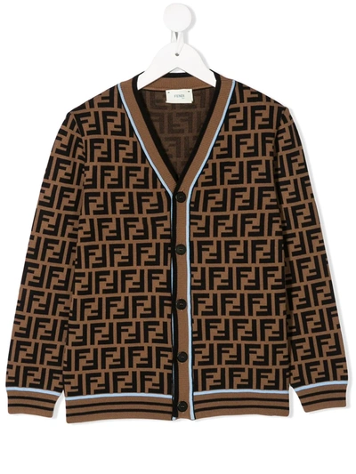 Fendi Kids' Monogram Pattern Cardigan In Marrone/azzurro