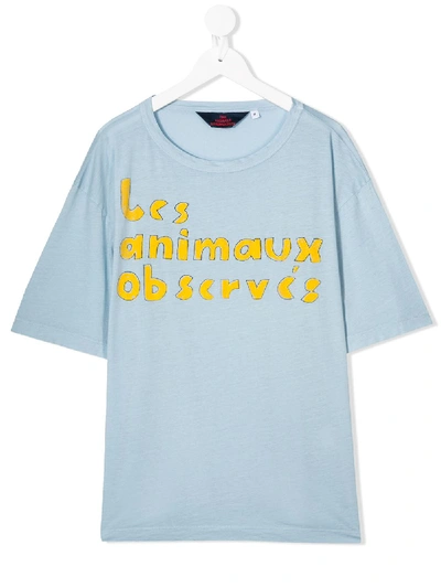 The Animals Observatory Light Blue Kids T-shirt With Yellow Logo
