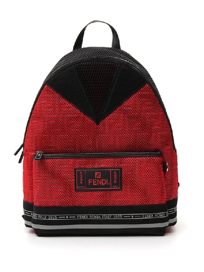 Fendi Technical Fabric Backpack With Logo In Red