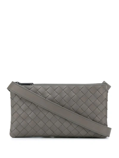 Bottega Veneta Intrecciato Messenger Bag In Grey