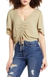 Band Of Gypsies Toulon Ruched Top In Sage