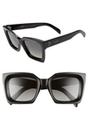 Celine 51mm Polarized Square Sunglasses In Shiny Black/smoke Polarized