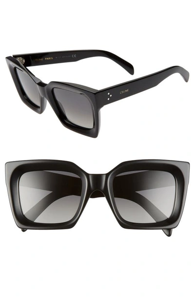 Celine 51mm Polarized Square Sunglasses In Shiny Black/smoke Polarized