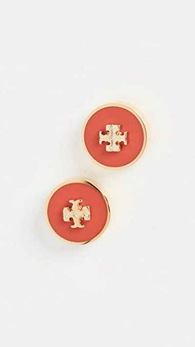 Tory Burch Kira Enamel Circle Stud Earrings In Tory Gold / Poppy Red