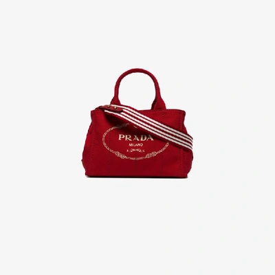 Prada Red Logo Canvas Tote Bag