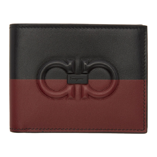 Salvatore Ferragamo Gancini Leather Two-tone Bifold Wallet In Black