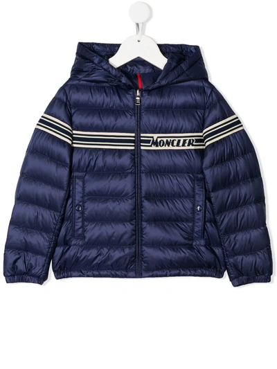 Moncler Teen Logo-jacquard Quilted Jacket In Blue