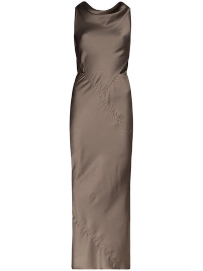 Rick Owens Back Cutout Hammered Satin Gown In Brown