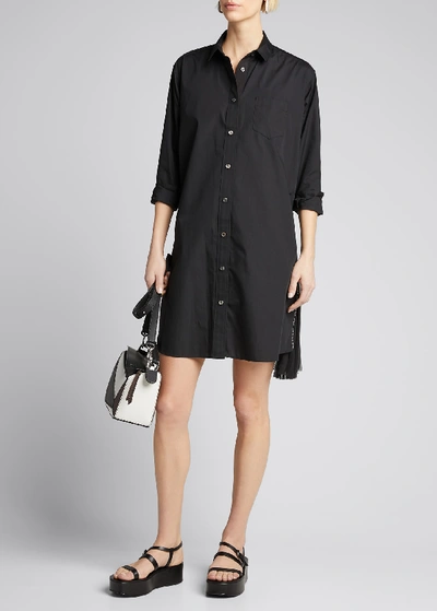 Sacai Pleated-side Long Button-front Shirtdress In Black