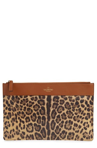 Valentino Garavani City Safari Leopard-print Zip Large Pouch Bag In Selleria
