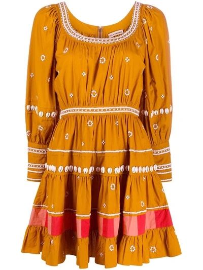 Ulla Johnson Adama Embroidered Long-sleeve Dress In Brown