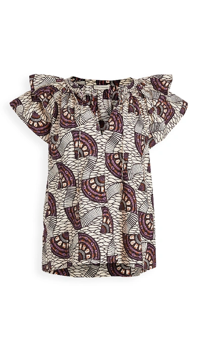 Ulla Johnson Elm Printed Tie-front Top In Cream