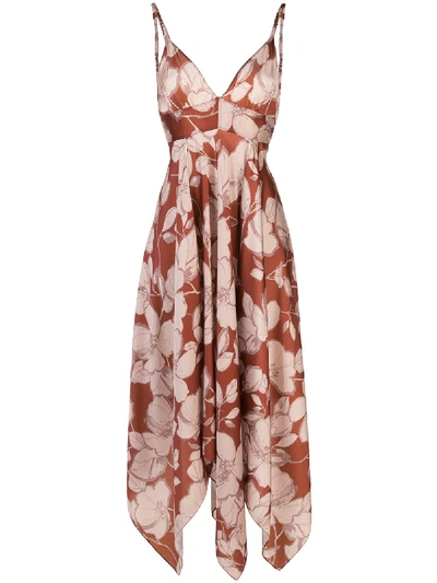 Alexis Gaiana Floral-print Handkerchief Dress In Brown