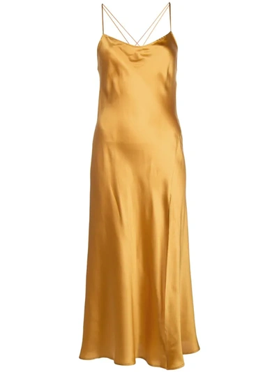 Reformation Hamlet Split-side Silk-satin Midi Dress In Gold
