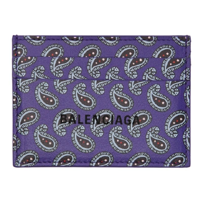 Balenciaga Paisley-printed Leather Card Holder In 5260 Navy