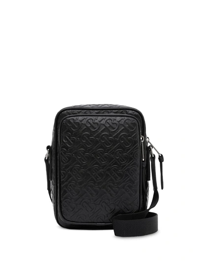 Burberry Men's Tb Monogram Leather Travel Crossbody Bag In Black