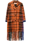 Marni Satin-trimmed Fringed Checked Wool-blend Bouclé-tweed Coat In Carrot