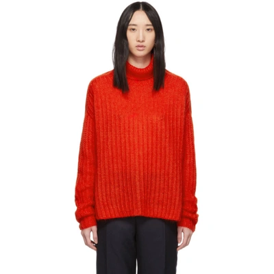 Marni Oversized Open-knit Mohair-blend Turtleneck Sweater In Red