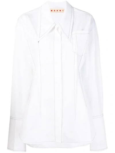 Marni Embroidered Cotton-poplin Shirt In White
