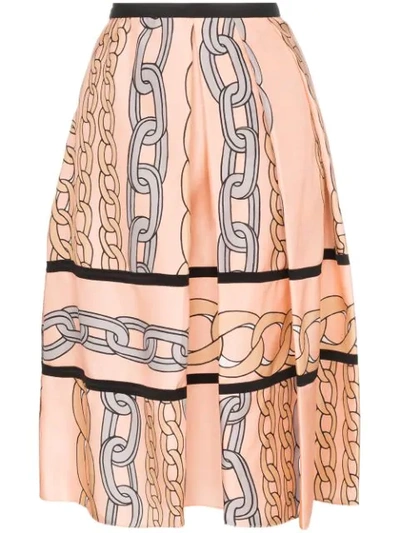 Marni Printed Pleated Silk-twill Midi Skirt In Peach