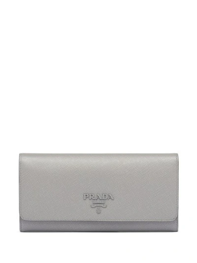 Prada Saffiano Logo Plaque Wallet In Grey