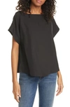 Eileen Fisher Bateau-neck Cap-sleeve Sandwash Lyocell Top In Black