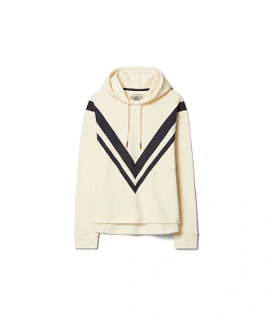 Tory Sport French Terry Chevron Hoodie In Ivory Pearl Navy