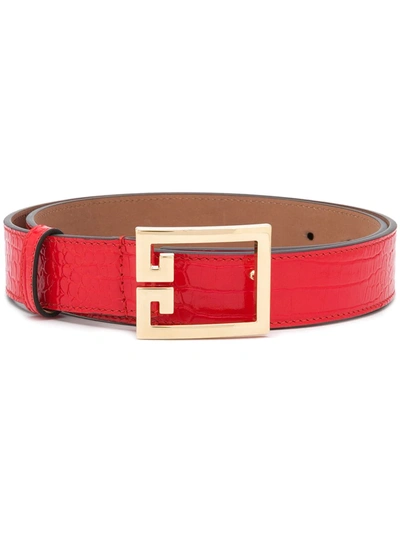 Givenchy Goat Leather Belt W/ Double-g Logo Buckle In Red