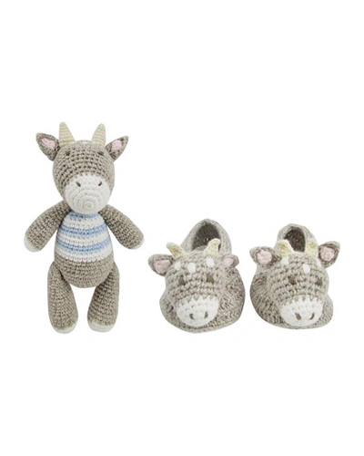 Albetta Crochet Connie Cow W/ Matching Booties, Baby In Grey