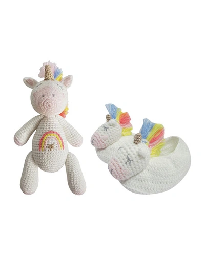 Albetta Crochet Unicorn Rattle W/ Matching Booties, Baby In Pink