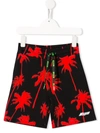 Msgm Kids' Palm Tree-print Shorts In Black