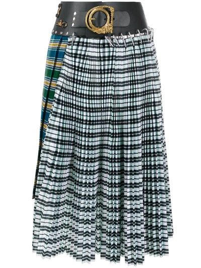 Chopova Lowena Pleated Check Wool-blend Midi-skirt In Green